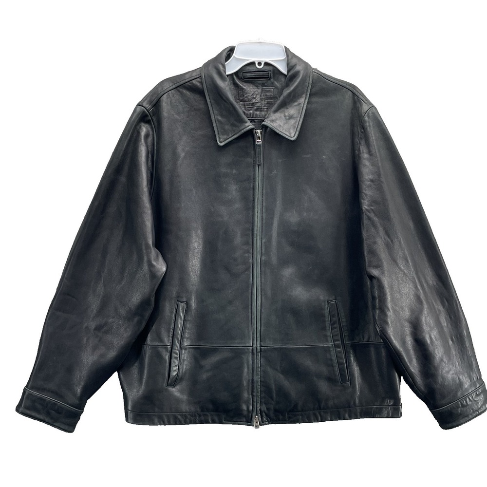 Roundtree & Yorke 100% Leather Jacket Mens XL Moto Biker Y2K 90's Classic Grunge